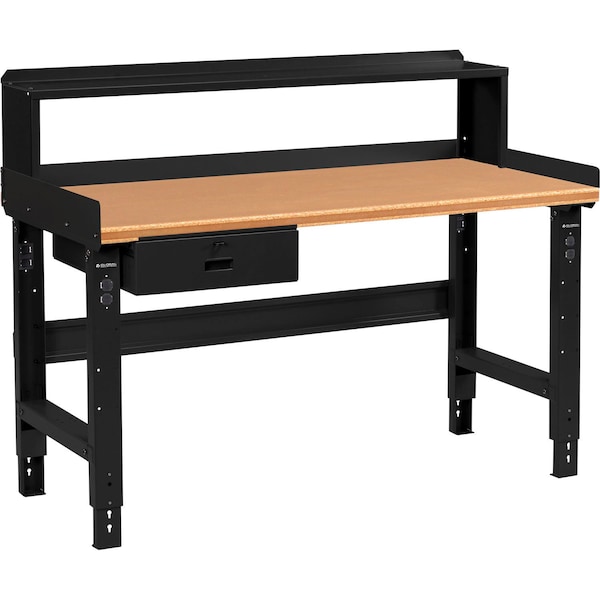 Global Industrial 72 x 30 Adj Height Workbench w/Drawer&Riser, Black- Shop Top Safety Edge Top 183985BBK - main